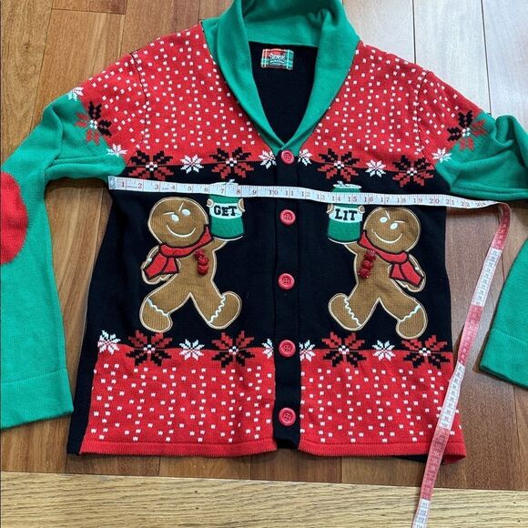 Spencer's Get lit Beer Gingerbread Christmas Cardigan Mens Ugly Sweater  Size L - Picture 7 of 8